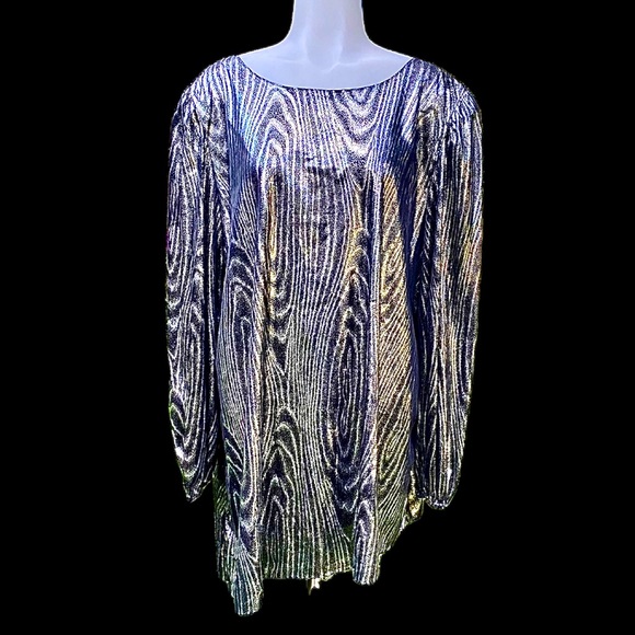 david rose Dresses & Skirts - Vintage 1980’s Silver and Black Long Sleeve Asymmetrical Hem Dress Sz 18